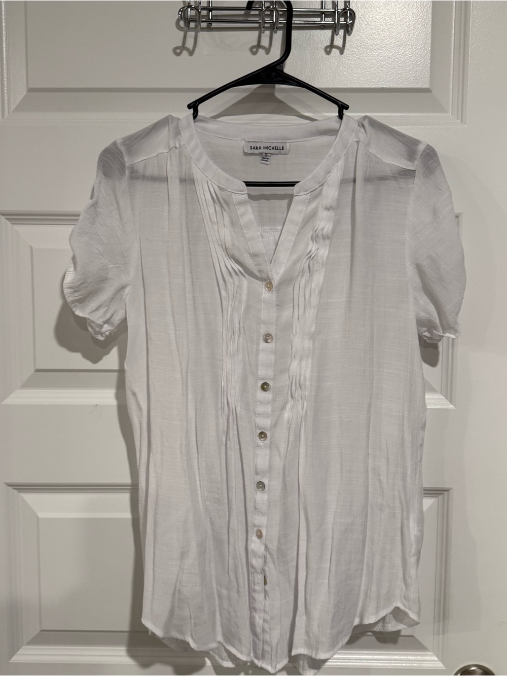Sara Michelle White Pintuck Button-Up Top